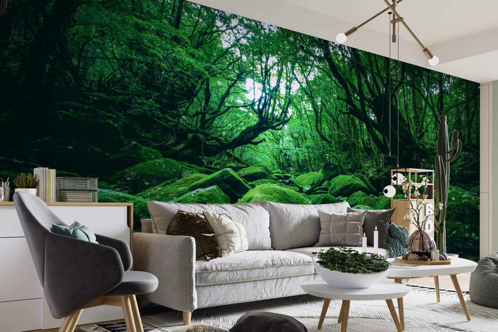 Fototapet pădure cufundată în somn la poalele unei cascade