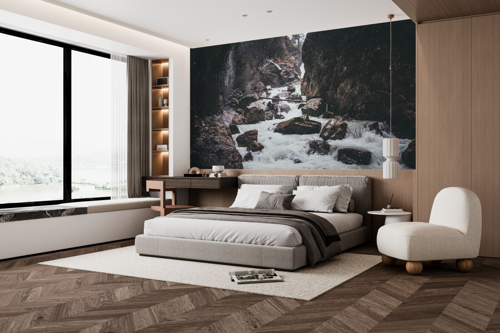 Fototapet printre stânci este o cascadă de munte maiestuoasă