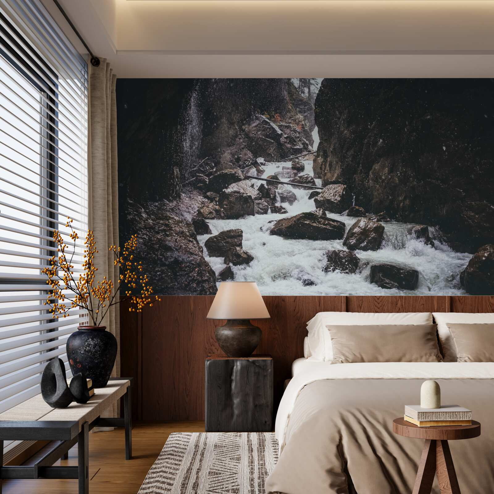 Fototapet printre stânci este o cascadă de munte maiestuoasă