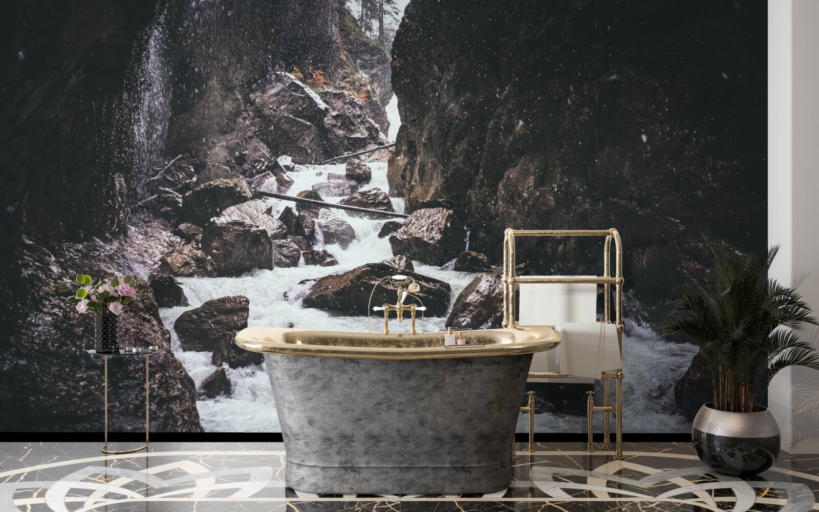 Fototapet printre stânci este o cascadă de munte maiestuoasă