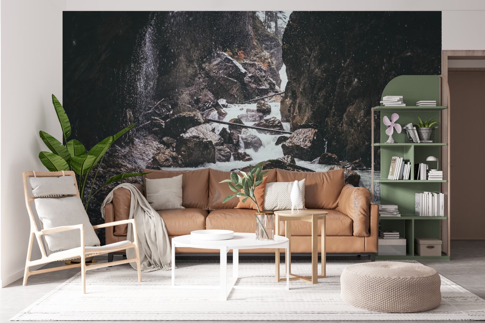 Fototapet printre stânci este o cascadă de munte maiestuoasă