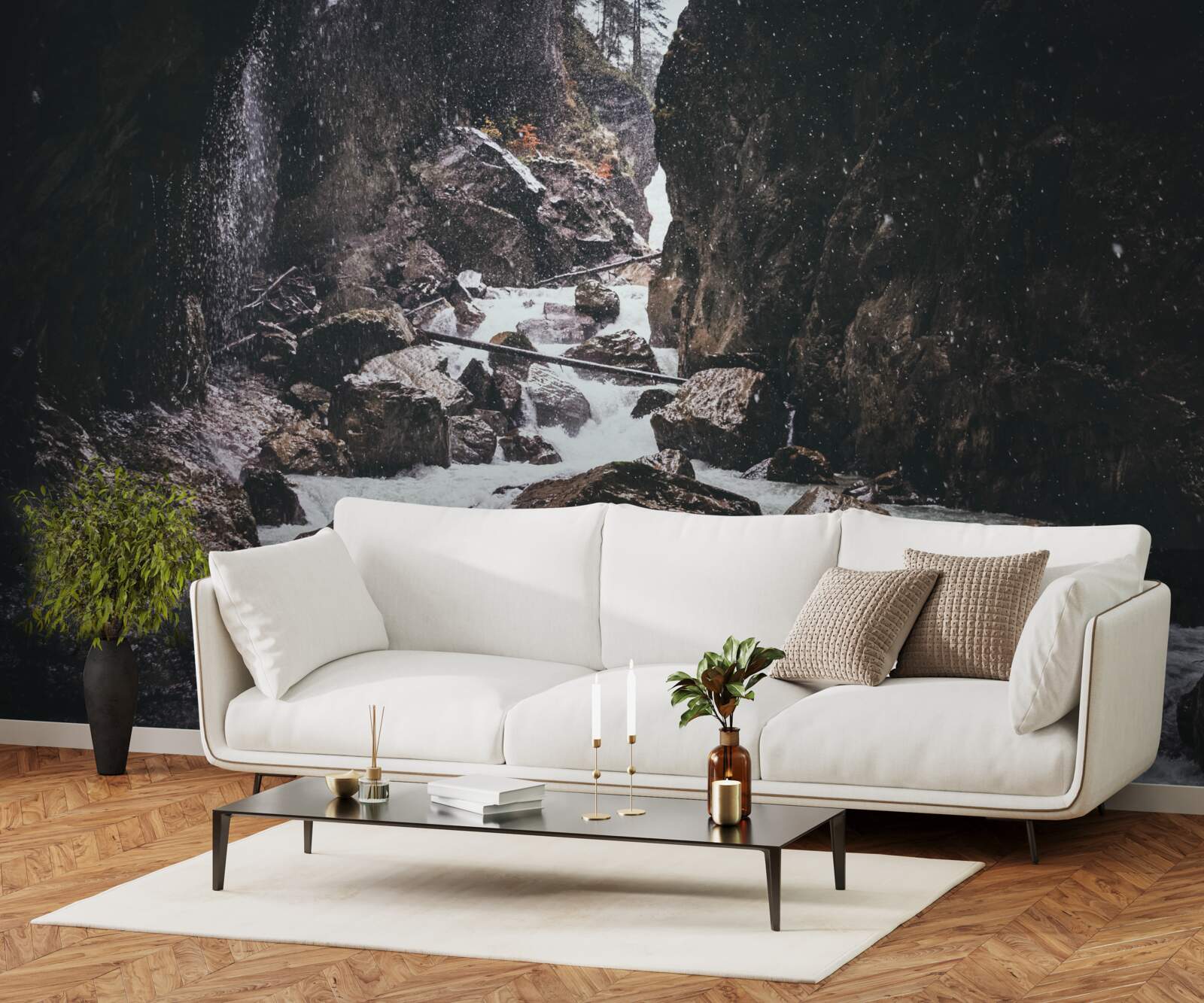 Fototapet printre stânci este o cascadă de munte maiestuoasă