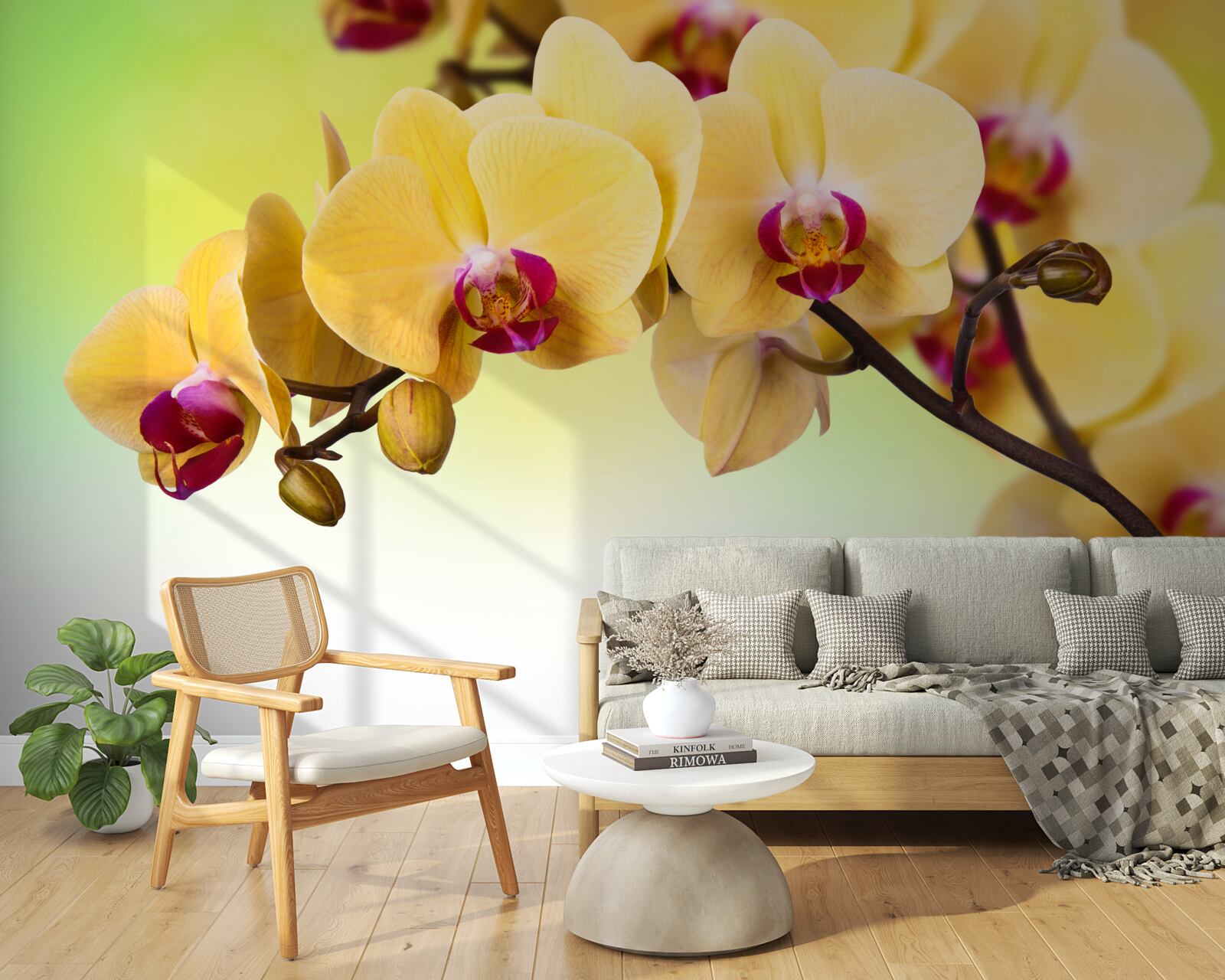 Fototapet ramură de orhidee cu flori galbene
