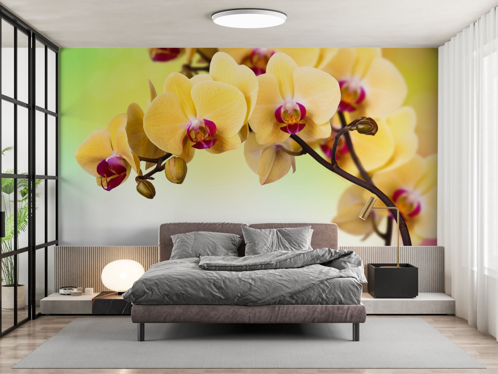 Fototapet ramură de orhidee cu flori galbene