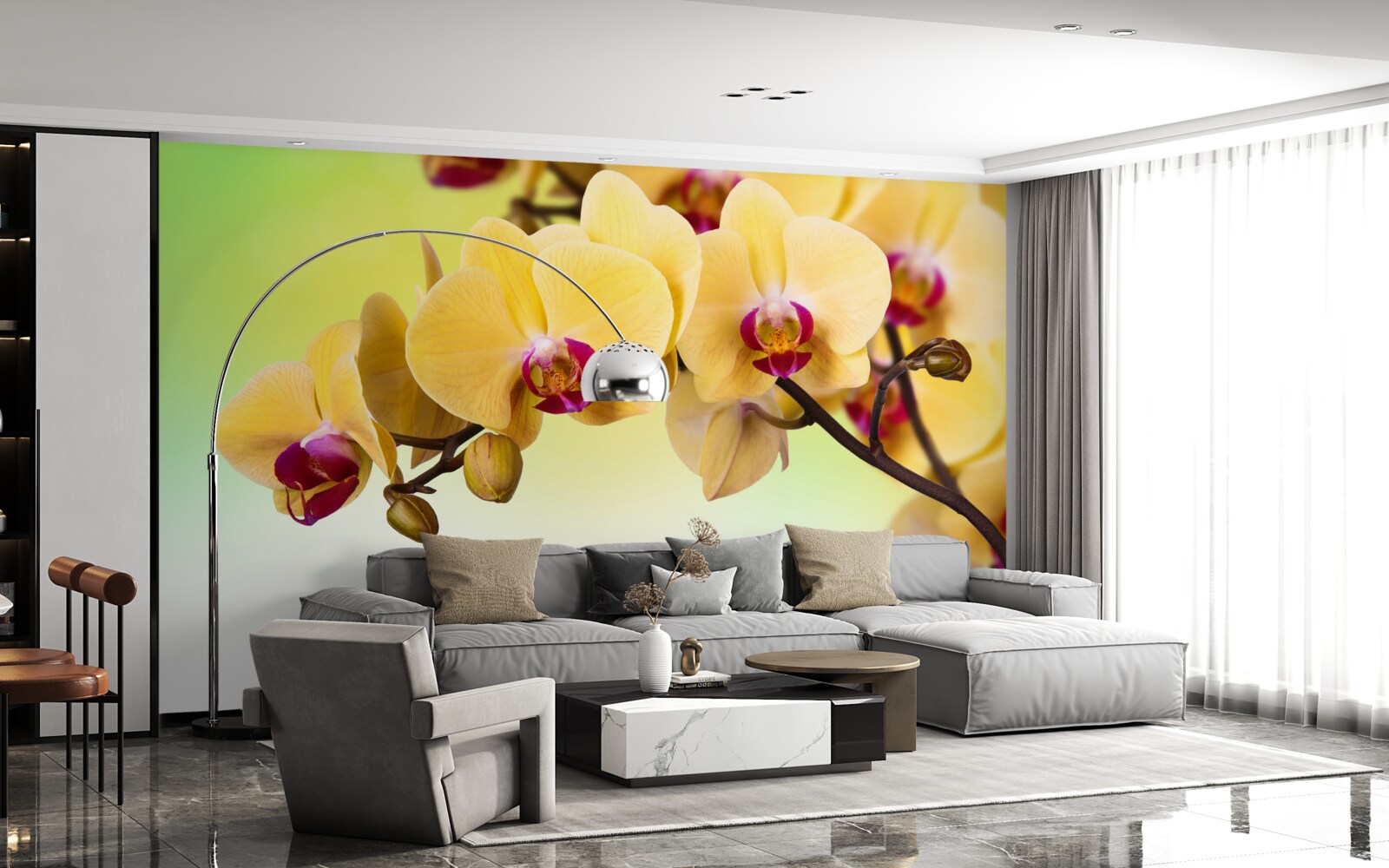 Fototapet ramură de orhidee cu flori galbene