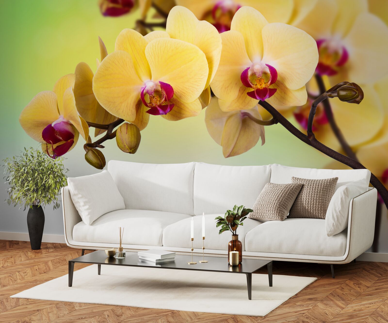 Fototapet ramură de orhidee cu flori galbene