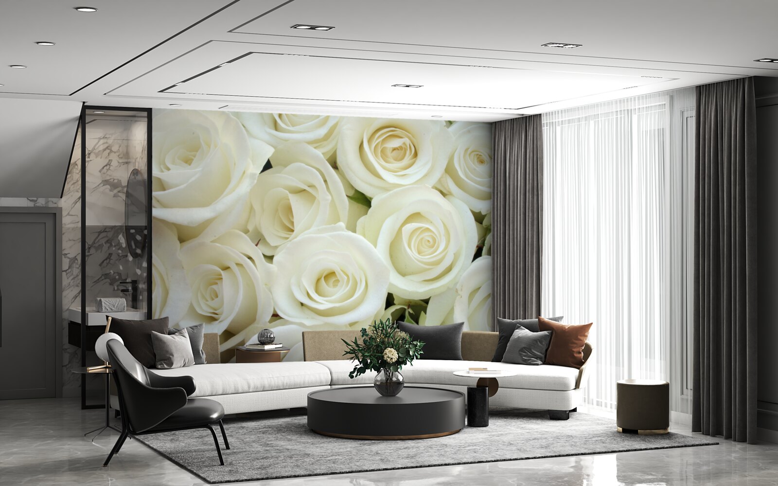 Fototapet buchet cu trandafiri albi