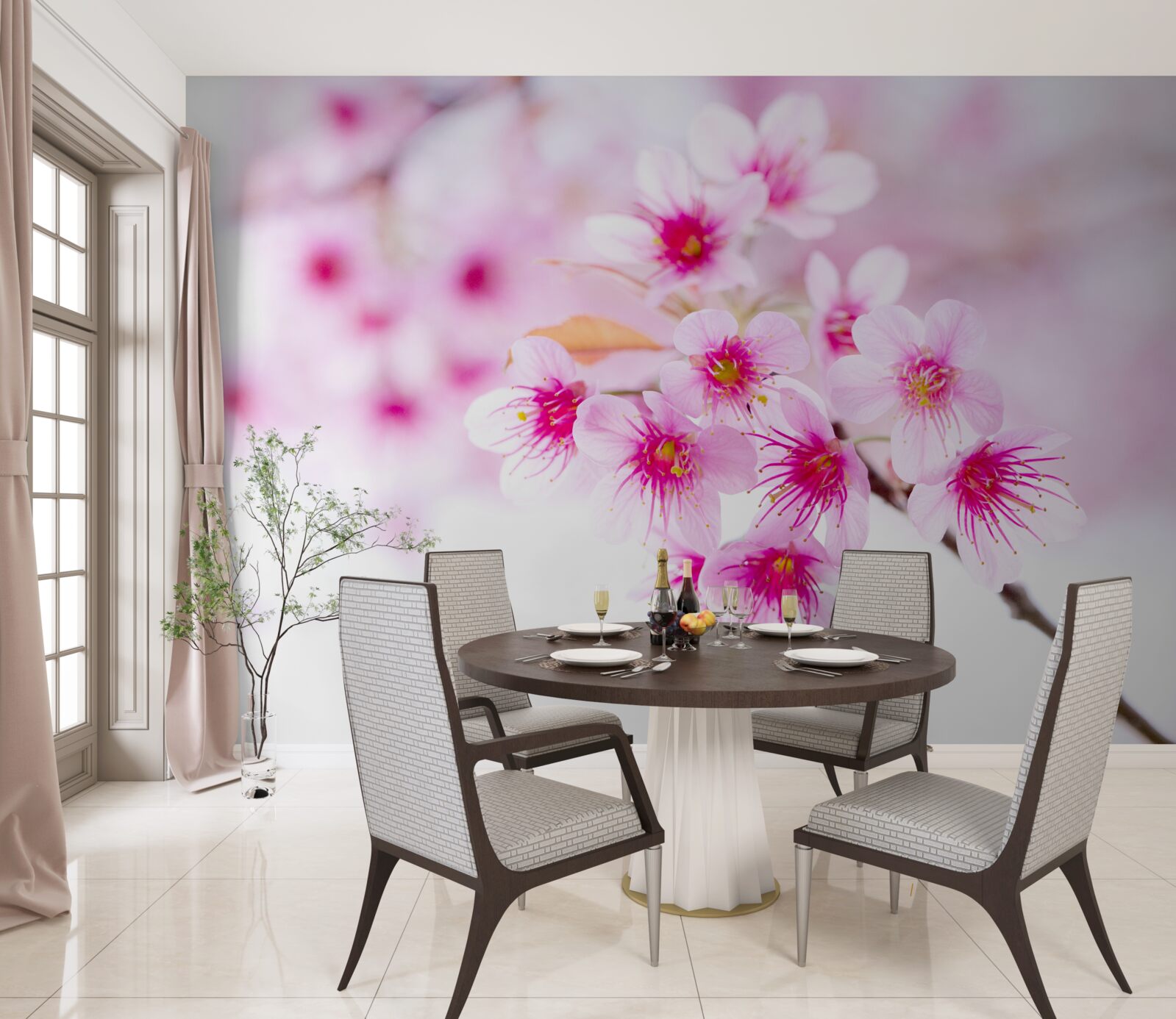 Fototapet roz sakura ramură floare