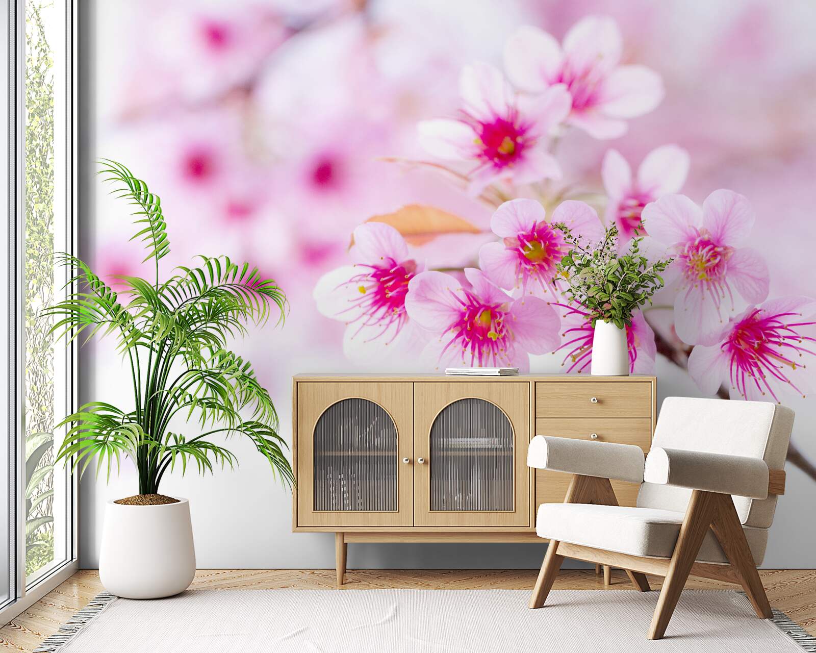 Fototapet roz sakura ramură floare