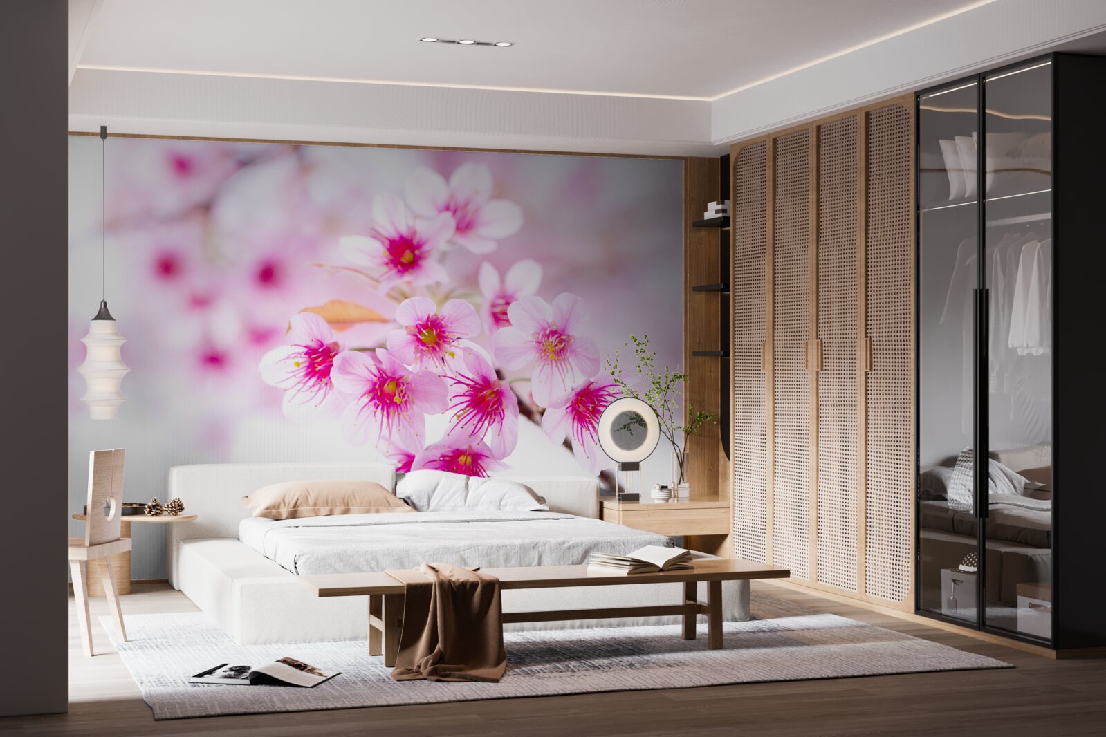 Fototapet roz sakura ramură floare