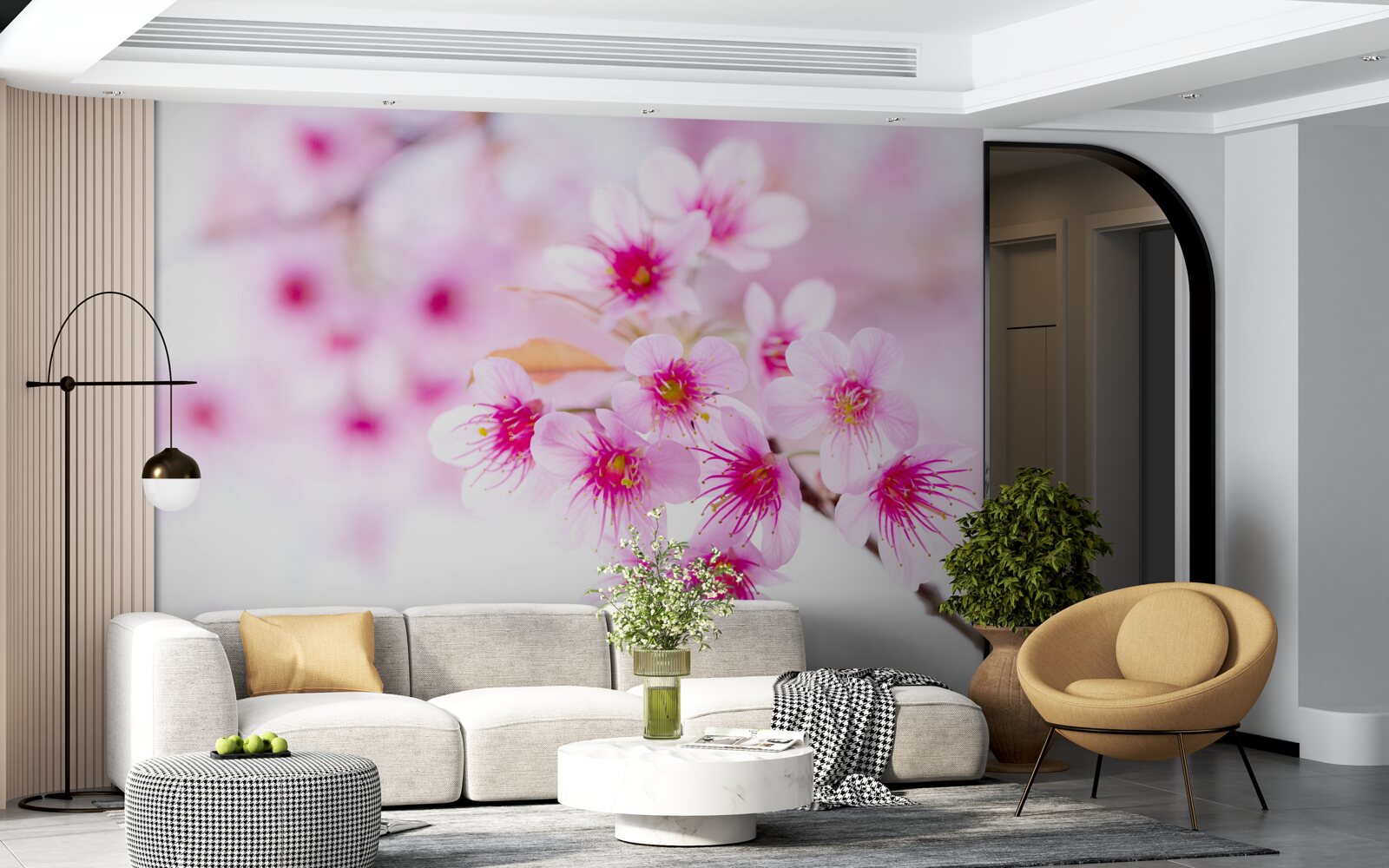 Fototapet roz sakura ramură floare