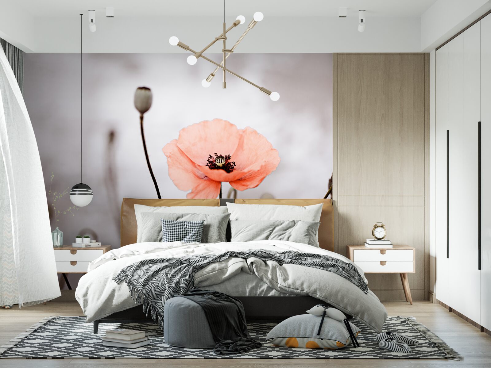 Fototapet un mac singuratic se deschide în toată splendoarea sa roz