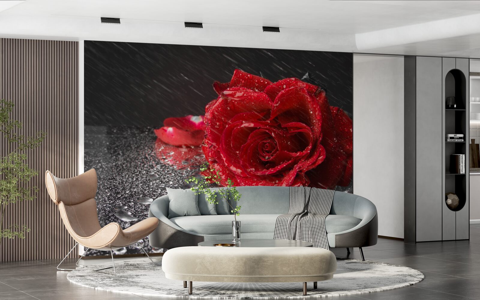 Fototapet un trandafir în ploaie, roșu ca sângele