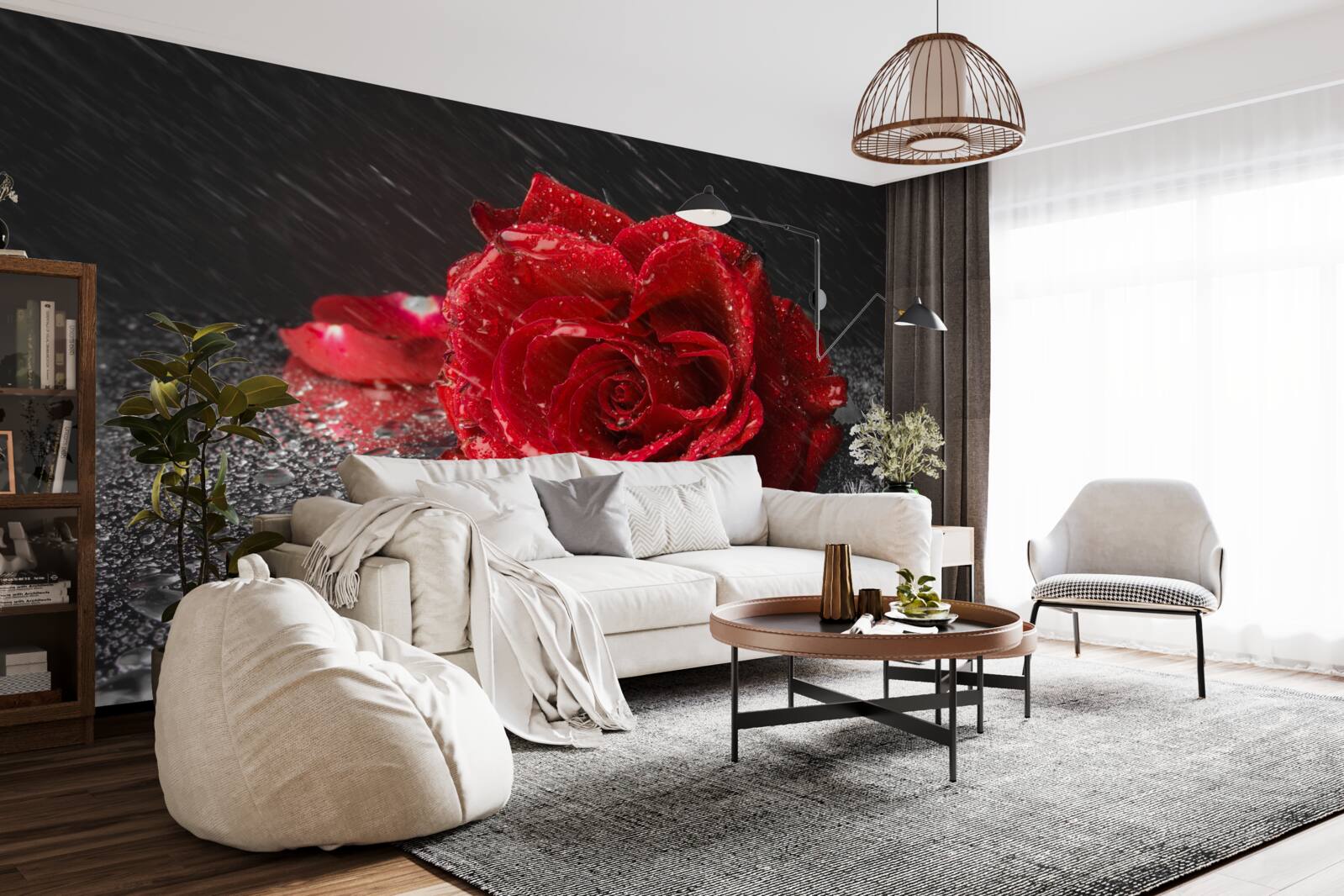 Fototapet un trandafir în ploaie, roșu ca sângele