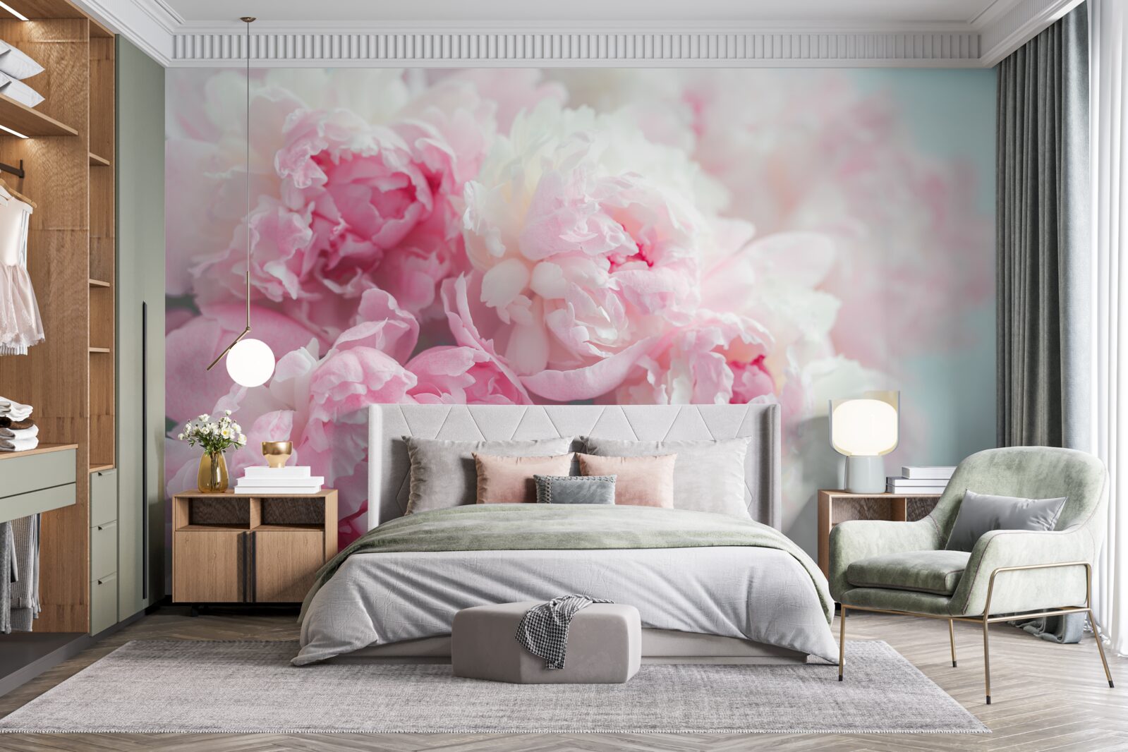 Fototapet buchet de bujori roz delicate și grațioase