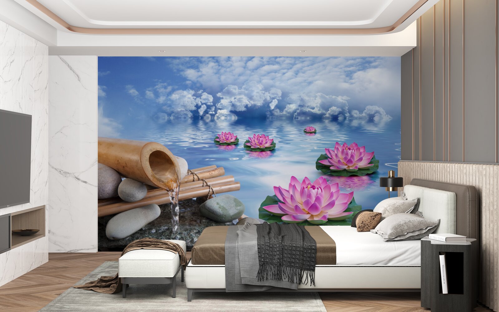 Fototapet lotusuri purpurii plutind pe apă