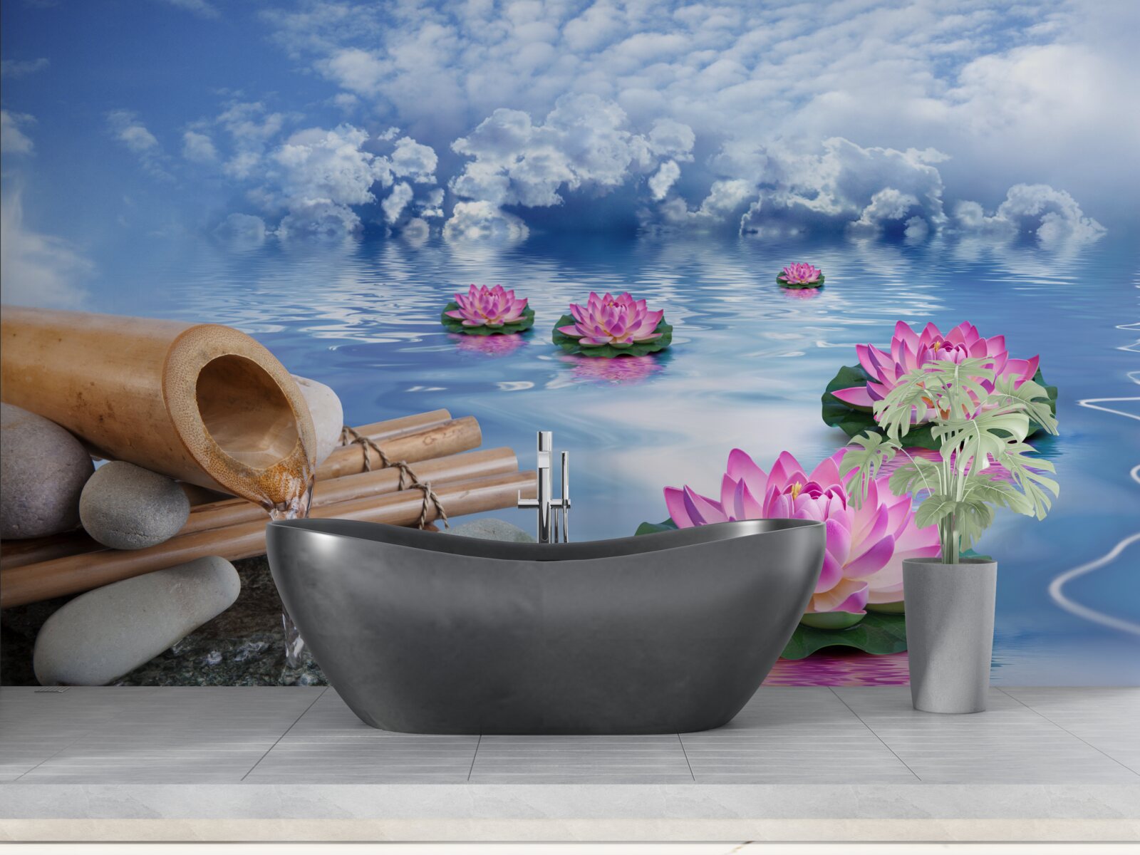 Fototapet lotusuri purpurii plutind pe apă