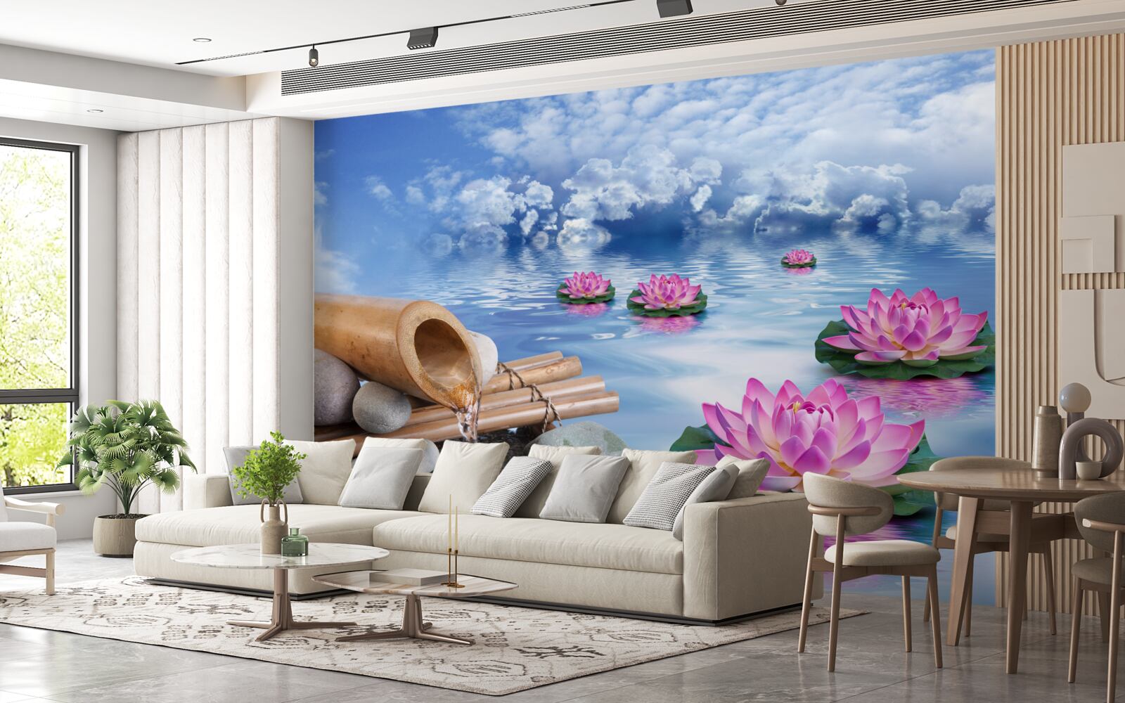 Fototapet lotusuri purpurii plutind pe apă