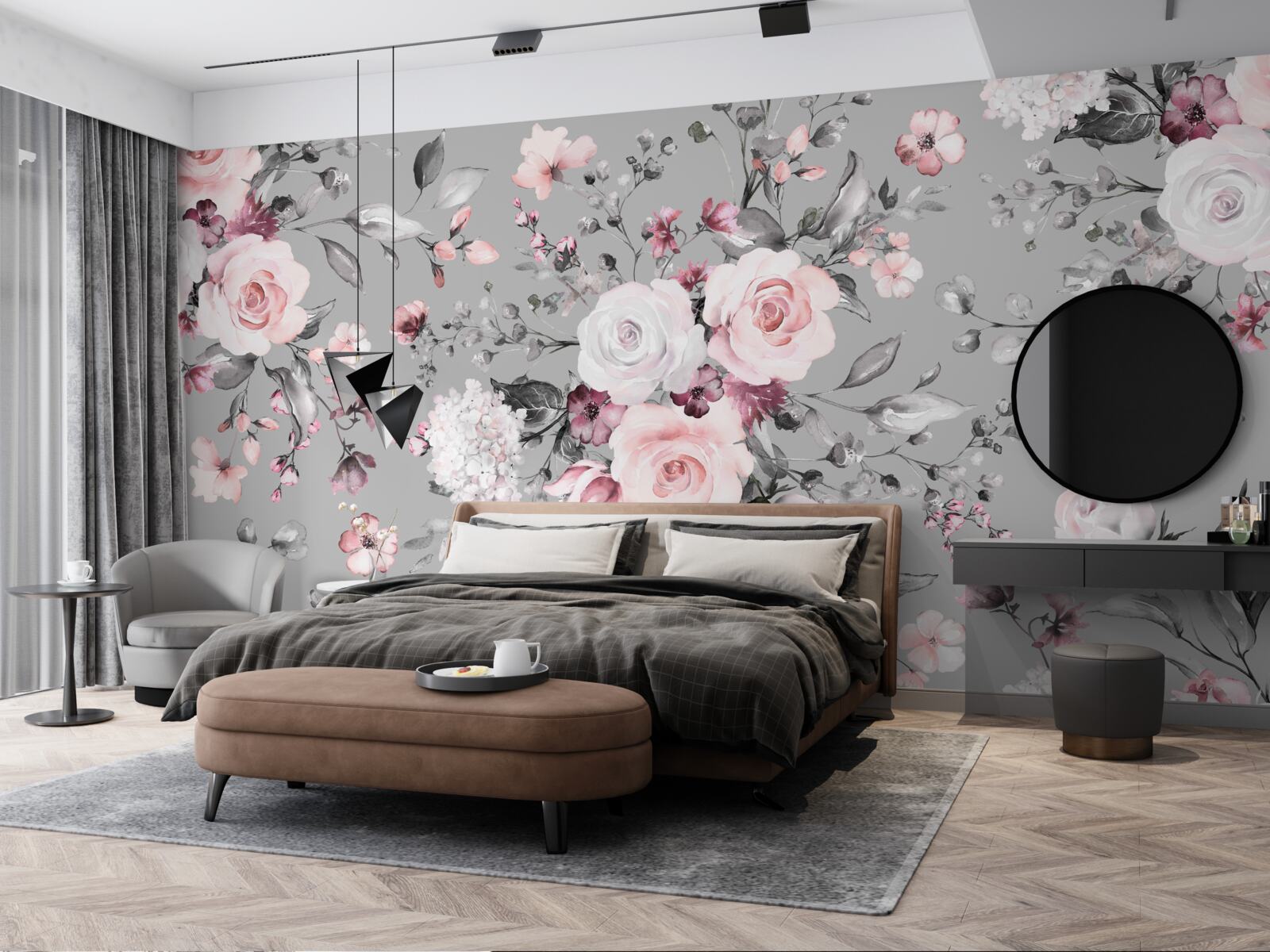 Fototapet trandafiri strălucitori pe un fundal mat