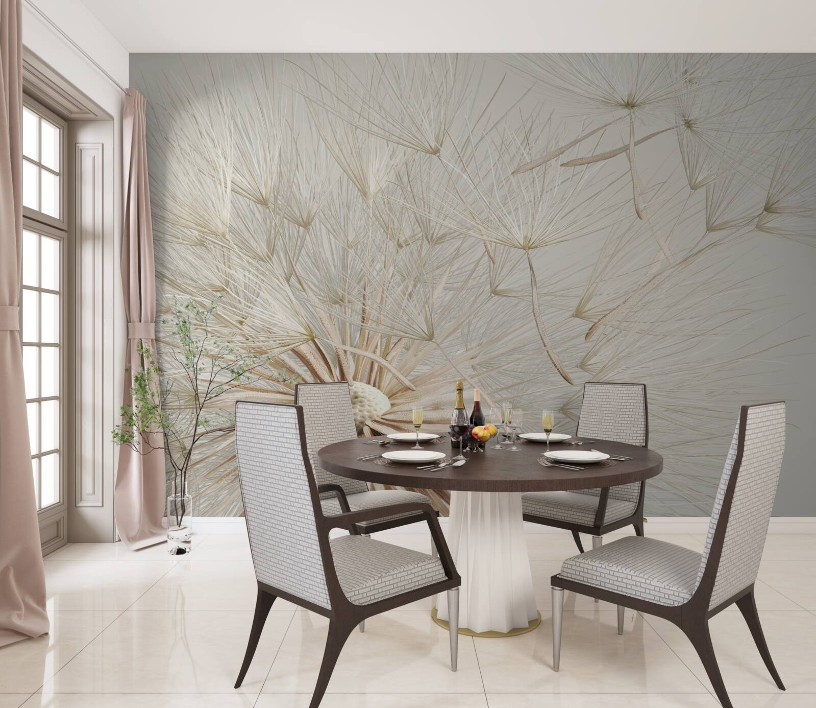 Fototapet păpădiile înfloresc sub influența vântului