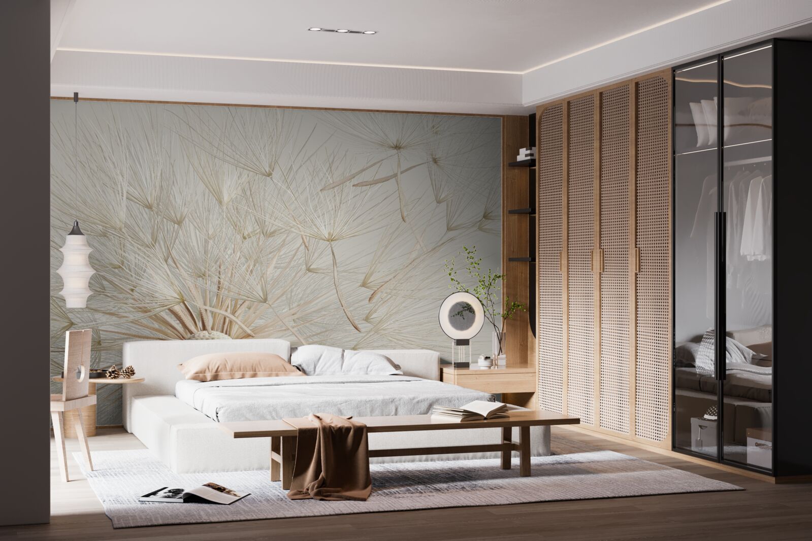 Fototapet păpădiile înfloresc sub influența vântului