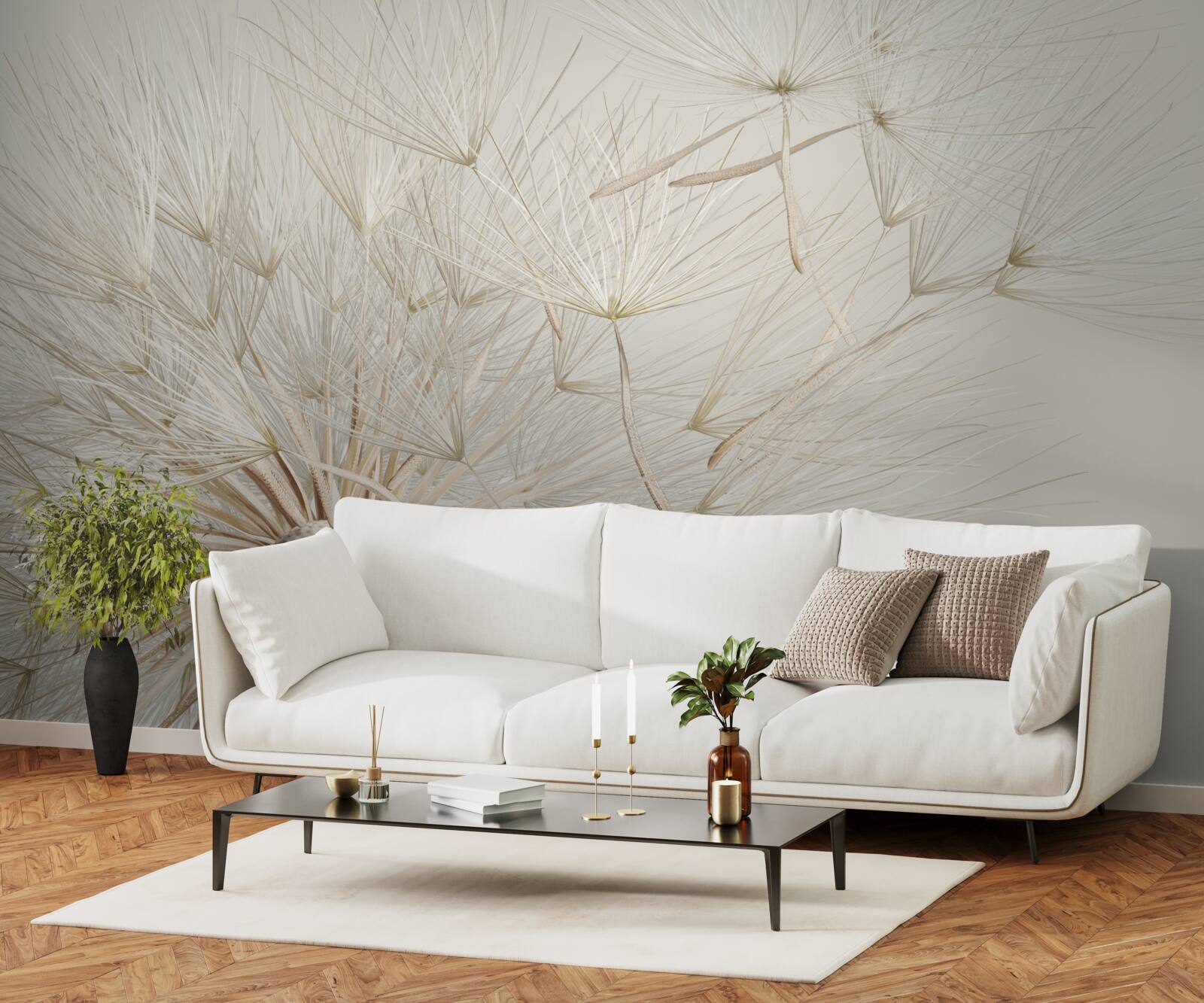 Fototapet păpădiile înfloresc sub influența vântului