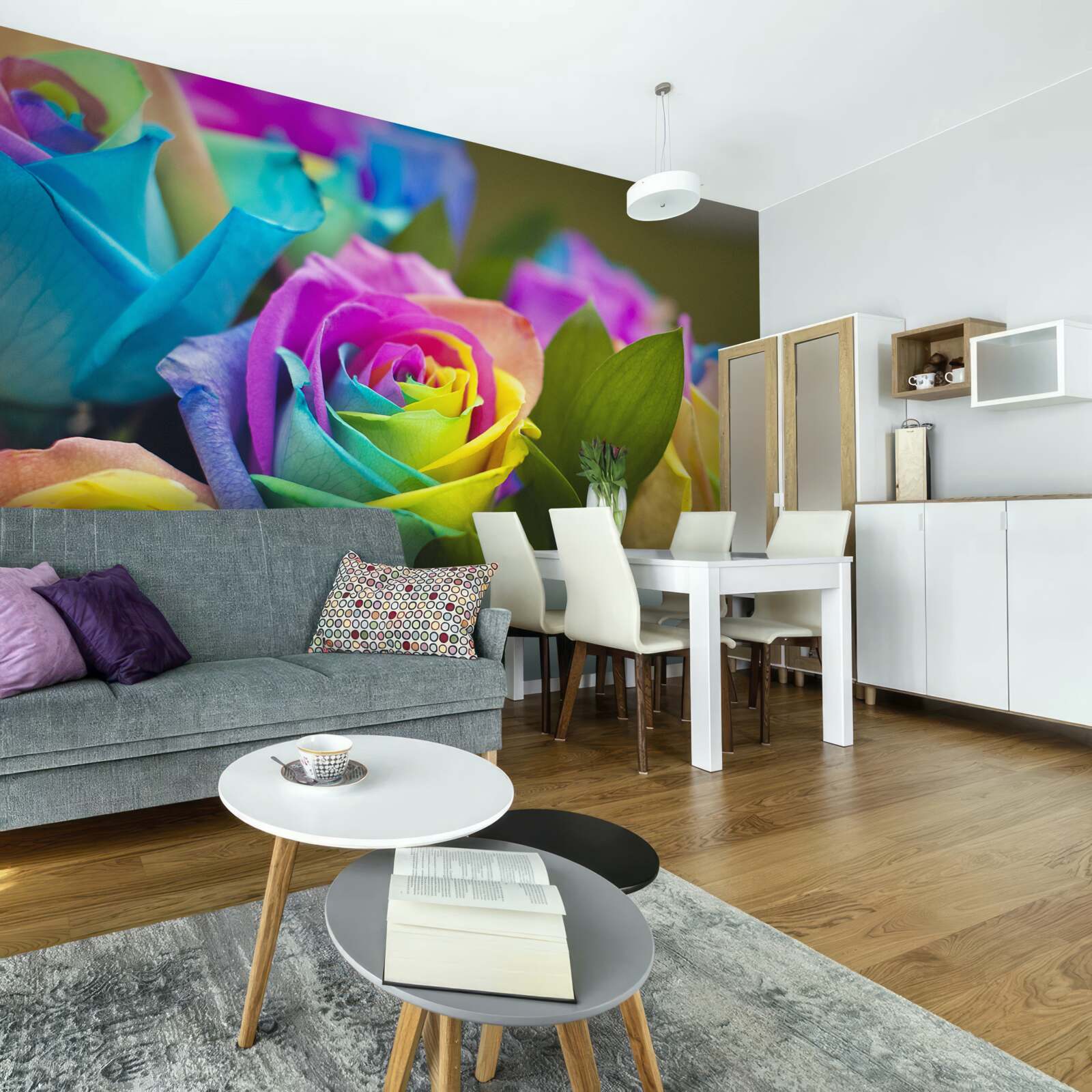 Fototapet buchetul include un frumos trandafir curcubeu