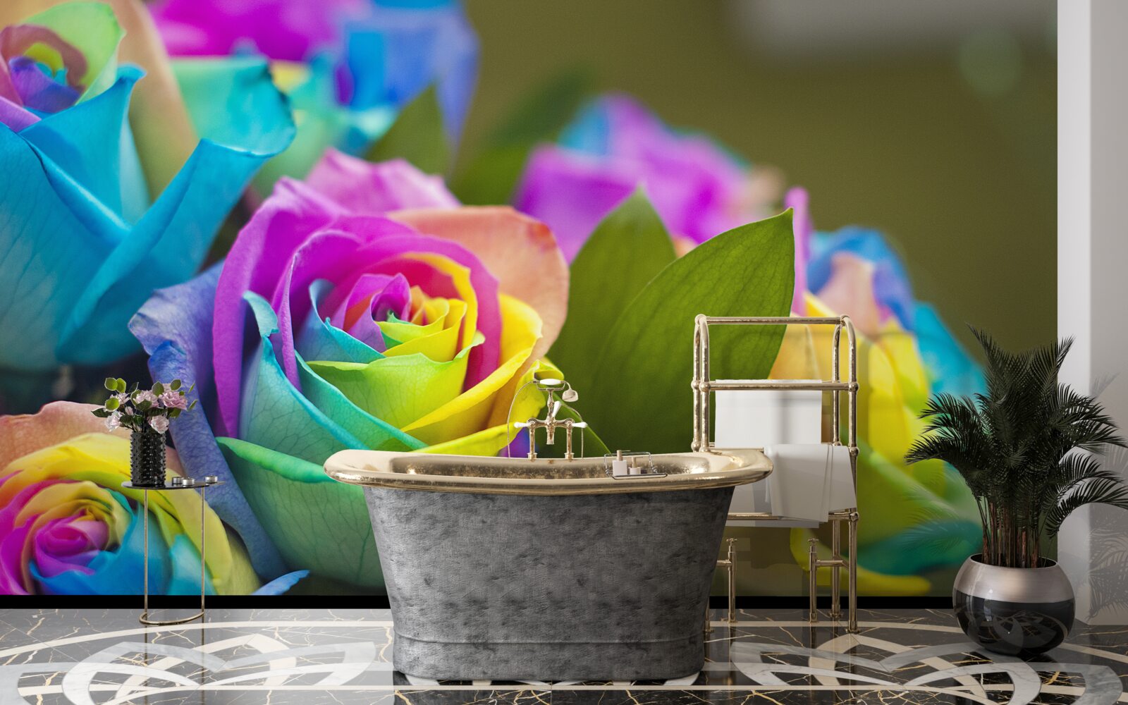 Fototapet buchetul include un frumos trandafir curcubeu