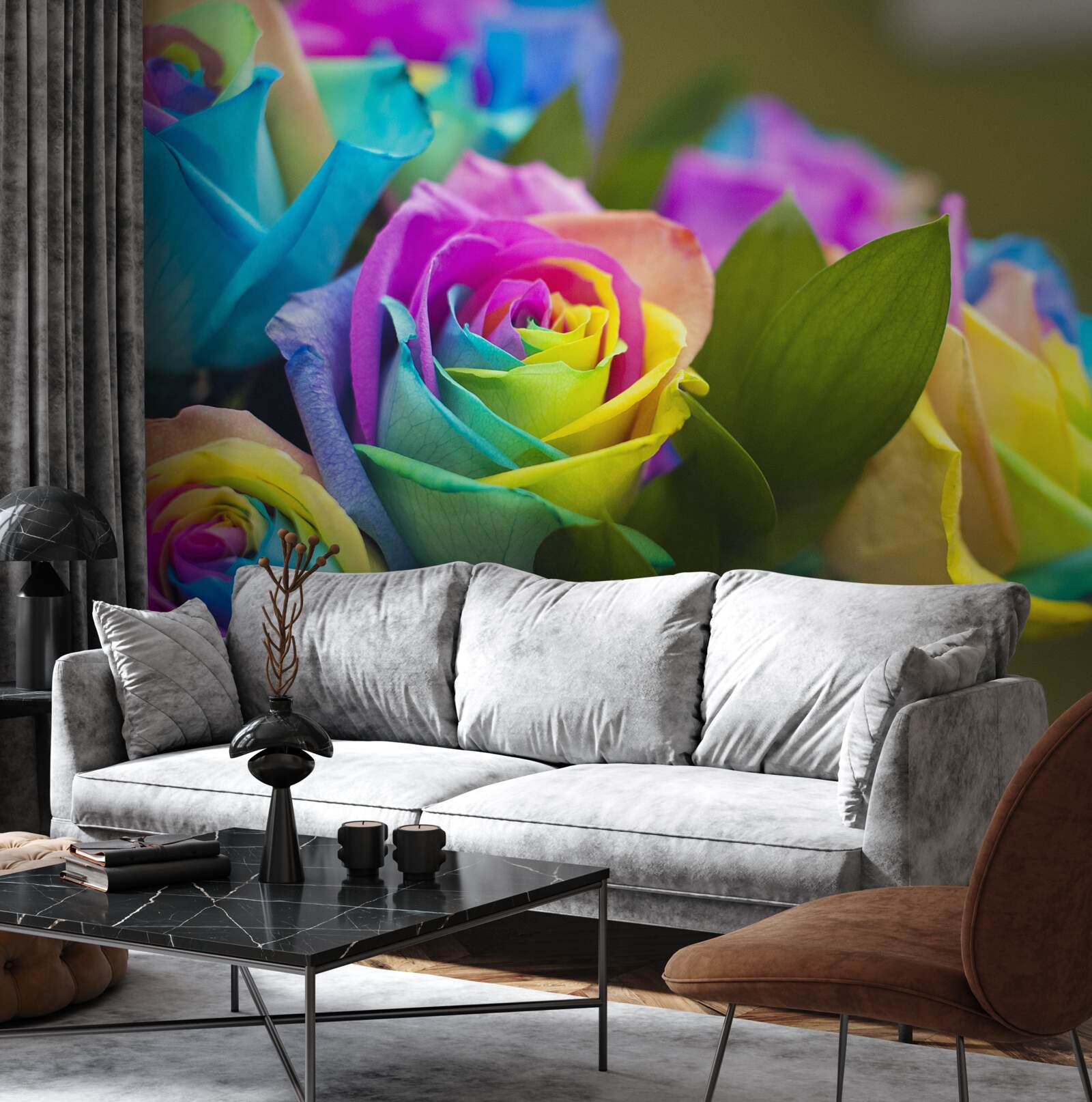 Fototapet buchetul include un frumos trandafir curcubeu