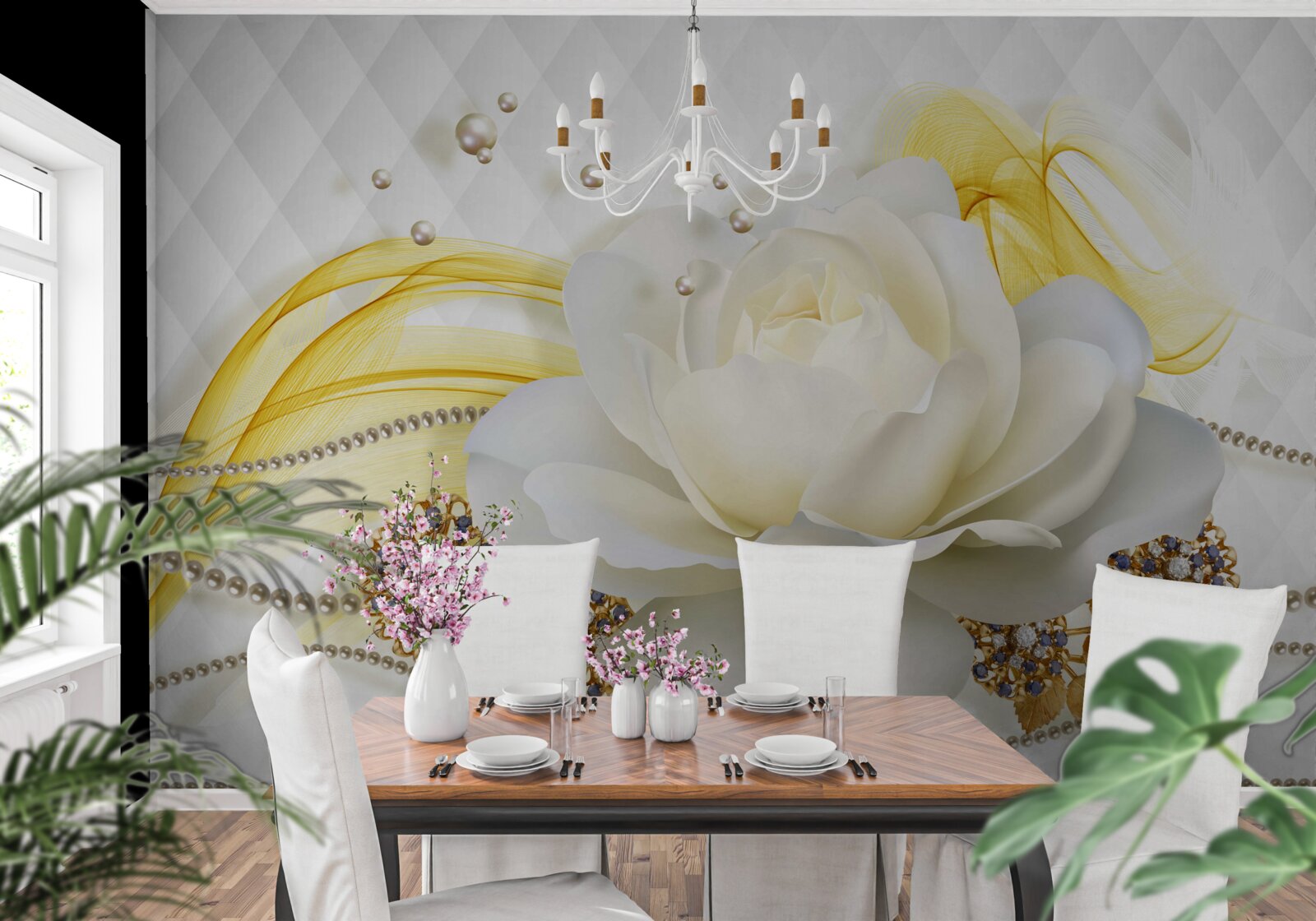 Fototapet broșe cu trandafir de alabastru și pietre încrustate