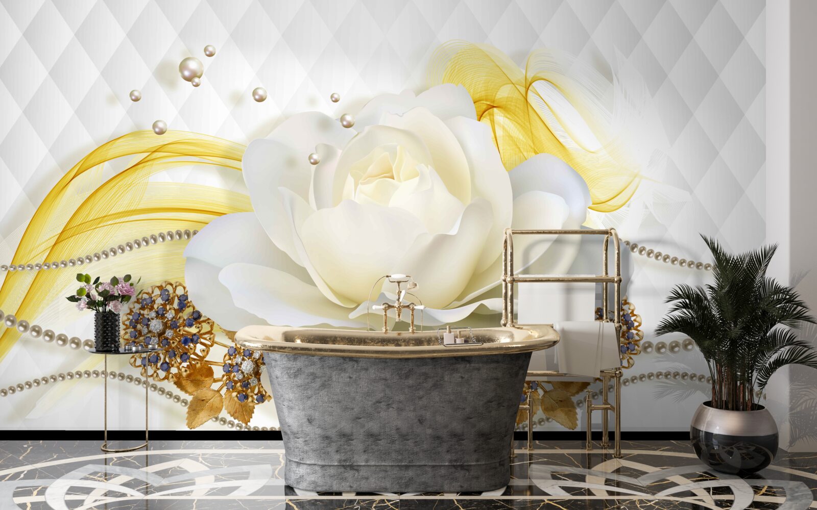 Fototapet broșe cu trandafir de alabastru și pietre încrustate