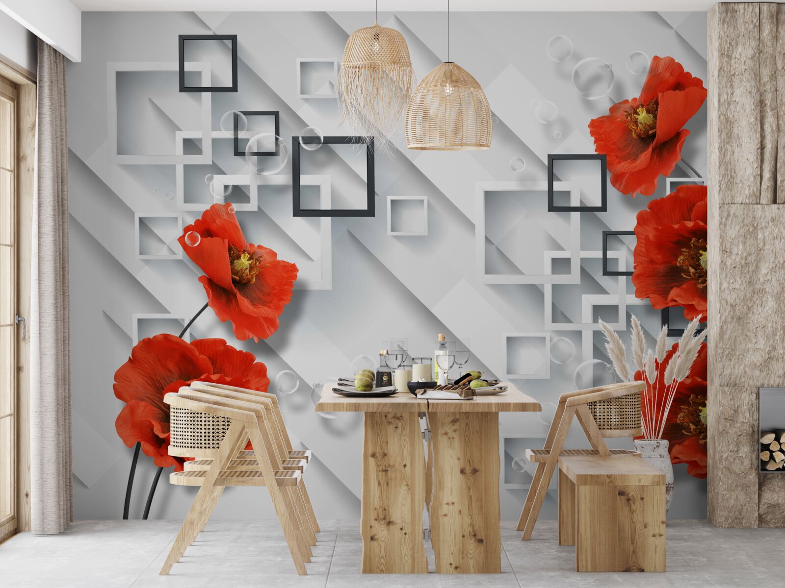 Fototapet maci roșii magnifici pe un fundal neobișnuit