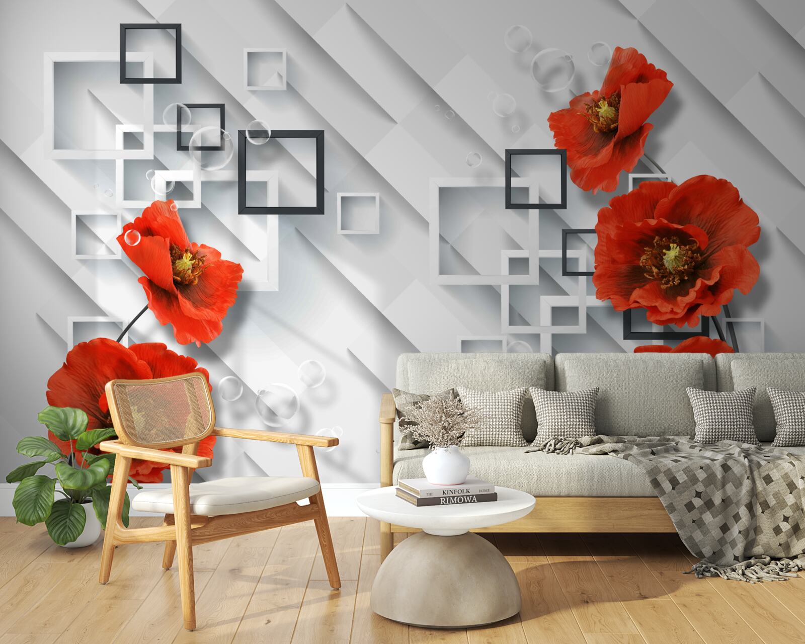 Fototapet maci roșii magnifici pe un fundal neobișnuit