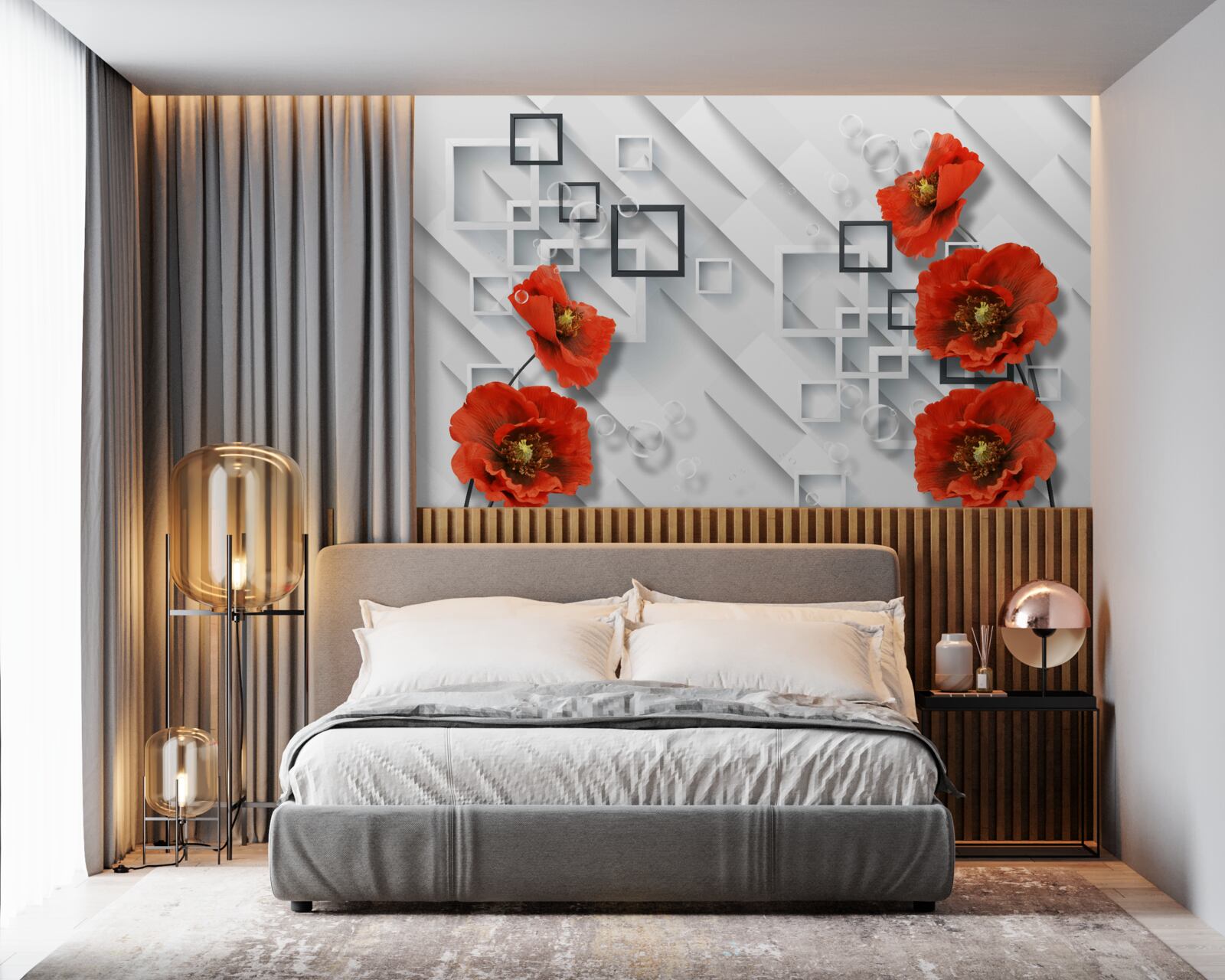 Fototapet maci roșii magnifici pe un fundal neobișnuit