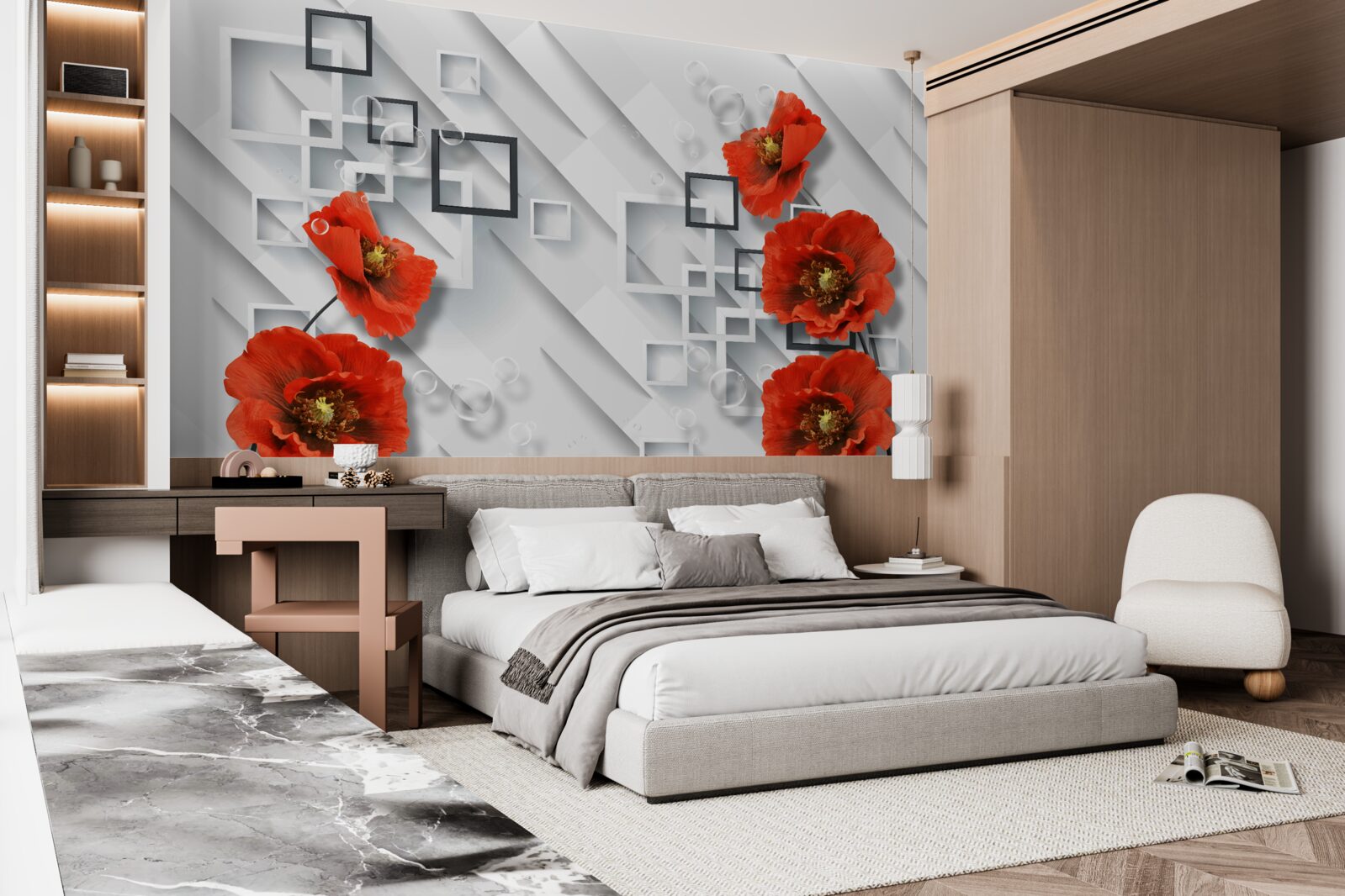 Fototapet maci roșii magnifici pe un fundal neobișnuit