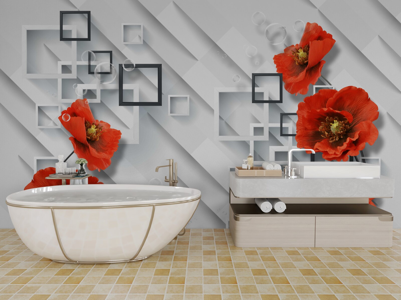 Fototapet maci roșii magnifici pe un fundal neobișnuit