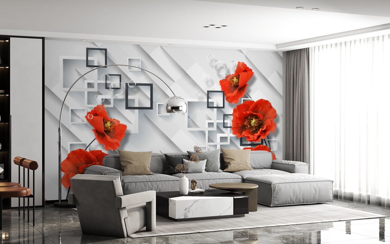 Fototapet maci roșii magnifici pe un fundal neobișnuit