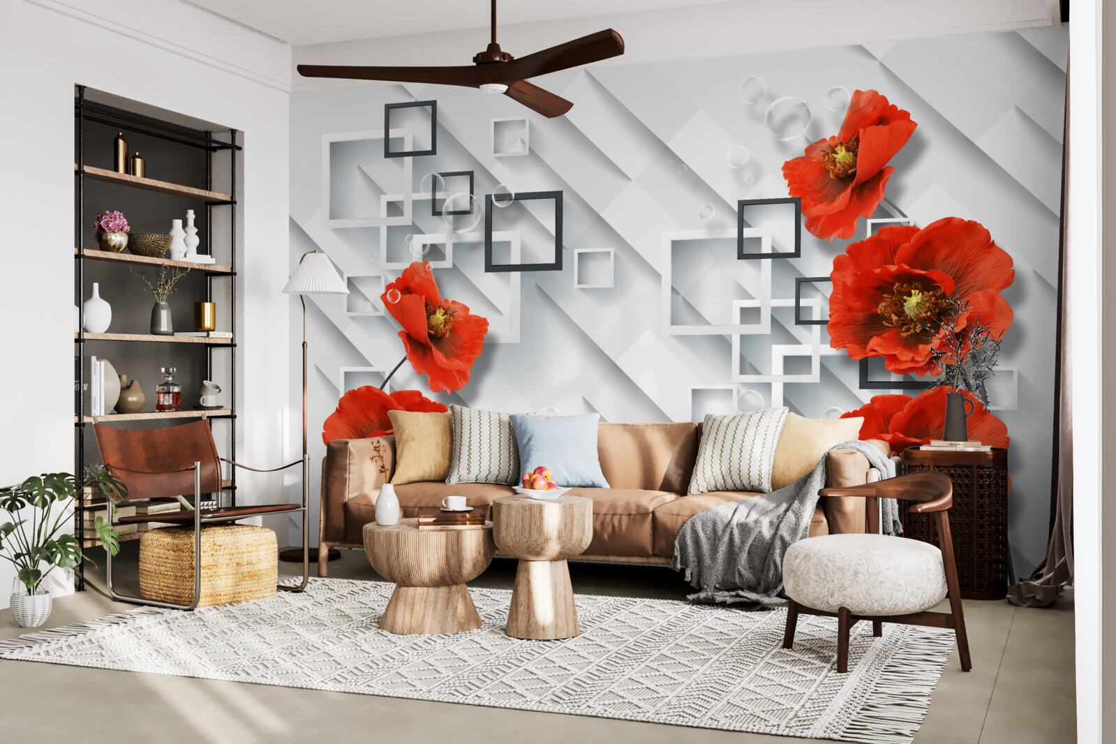 Fototapet maci roșii magnifici pe un fundal neobișnuit