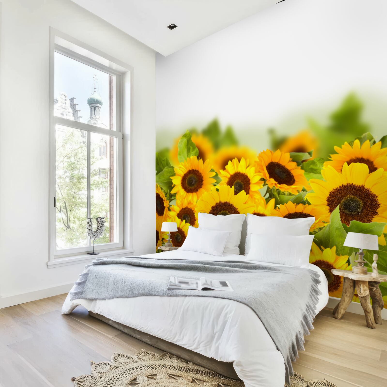 Fototapet câmp decorat cu floarea-soarelui colorată