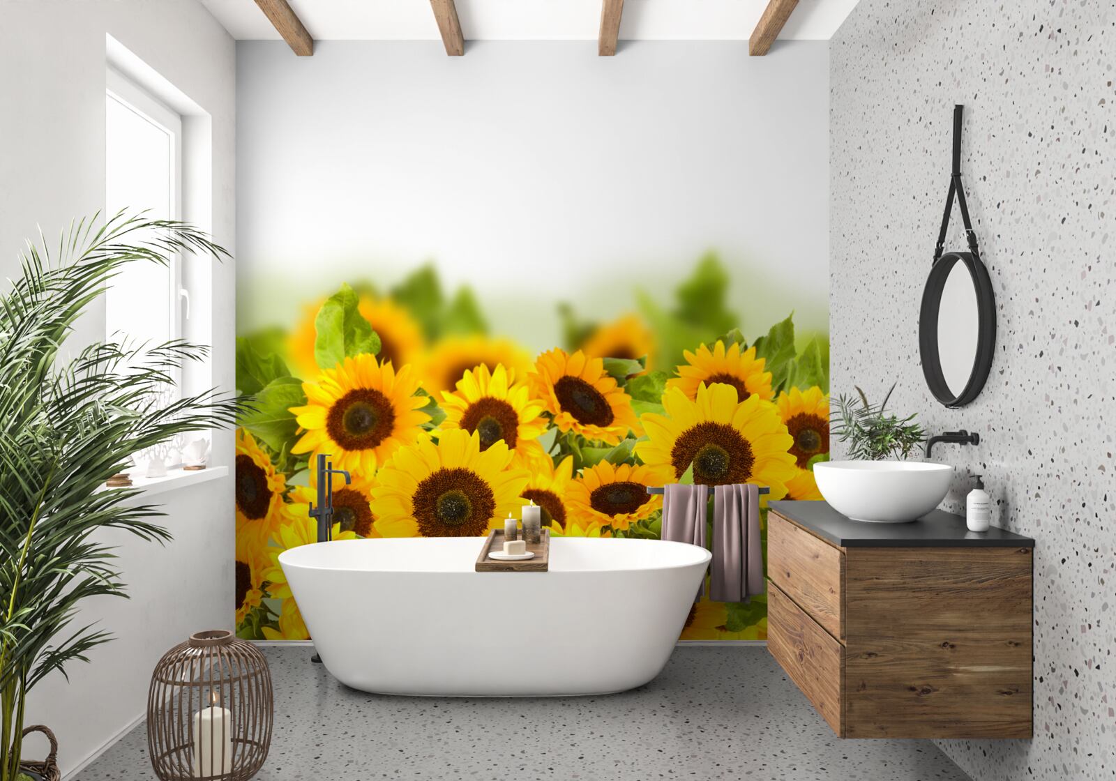 Fototapet câmp decorat cu floarea-soarelui colorată