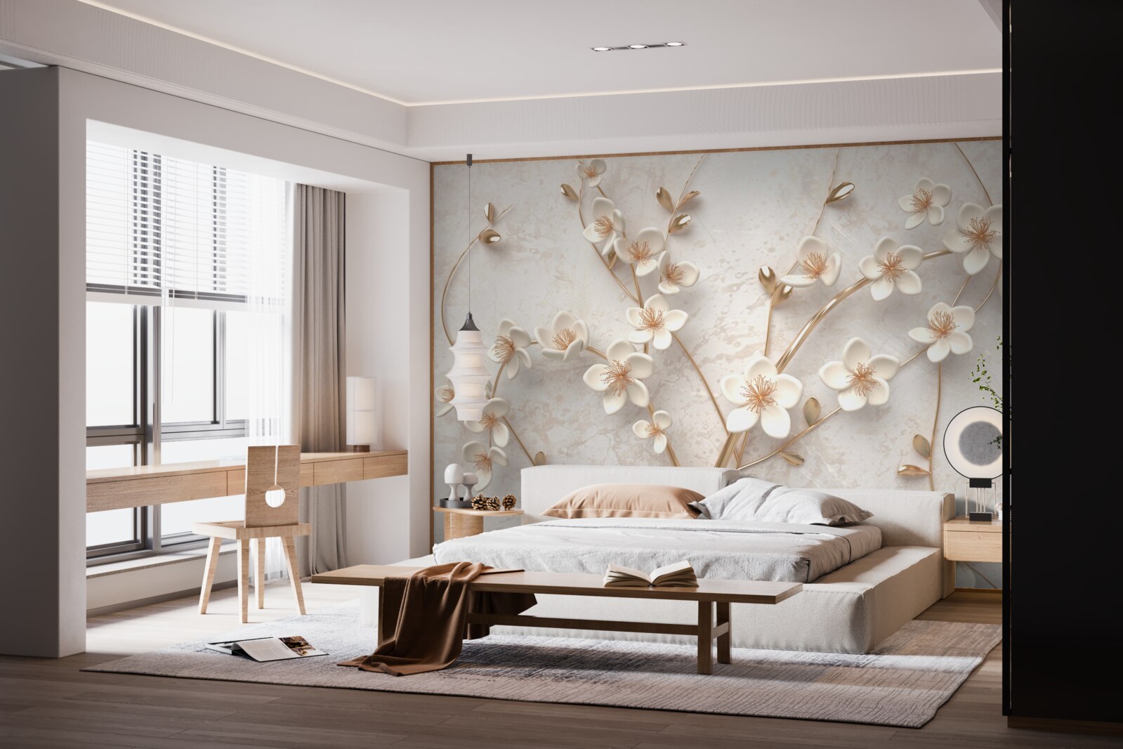 Fototapet mai multe ramuri cu flori albe de magnolie