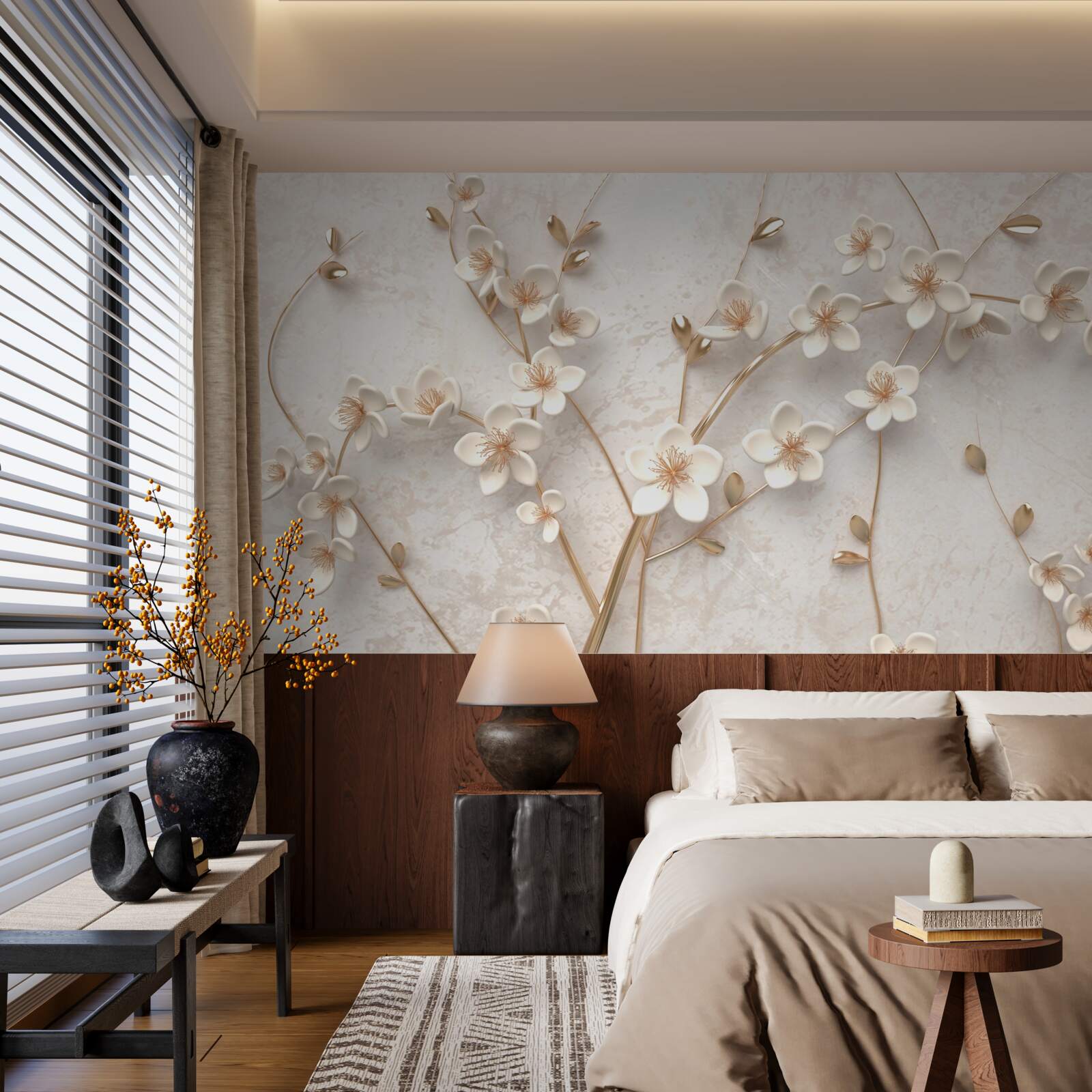 Fototapet mai multe ramuri cu flori albe de magnolie