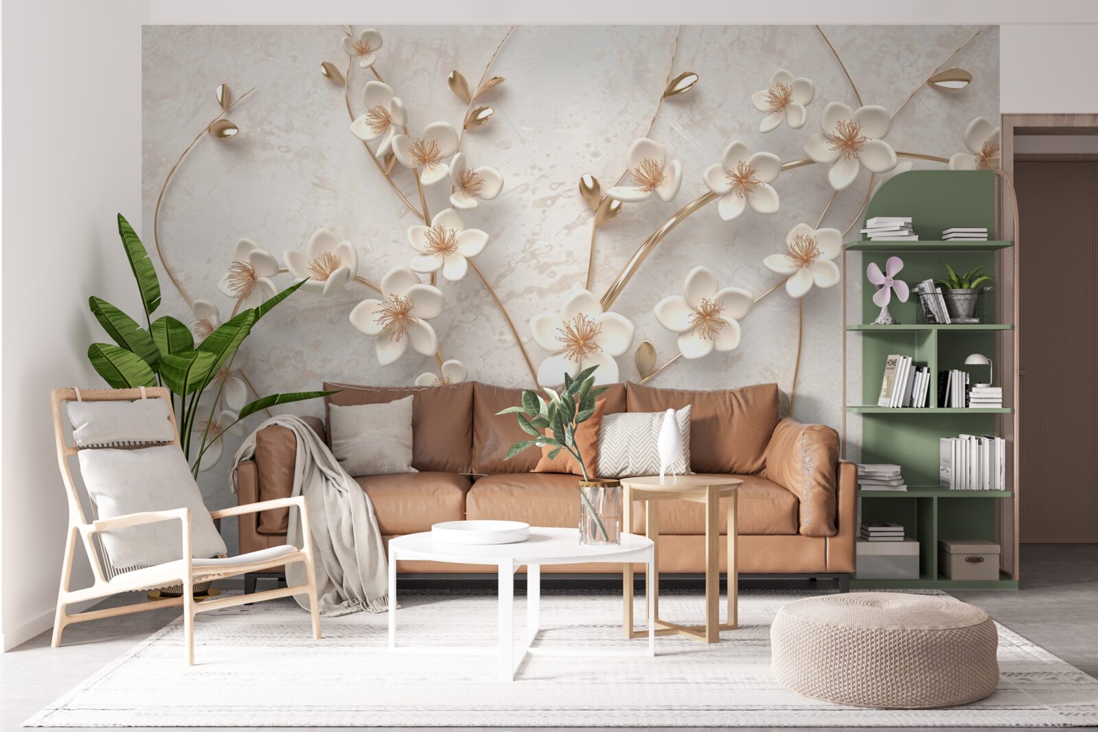 Fototapet mai multe ramuri cu flori albe de magnolie