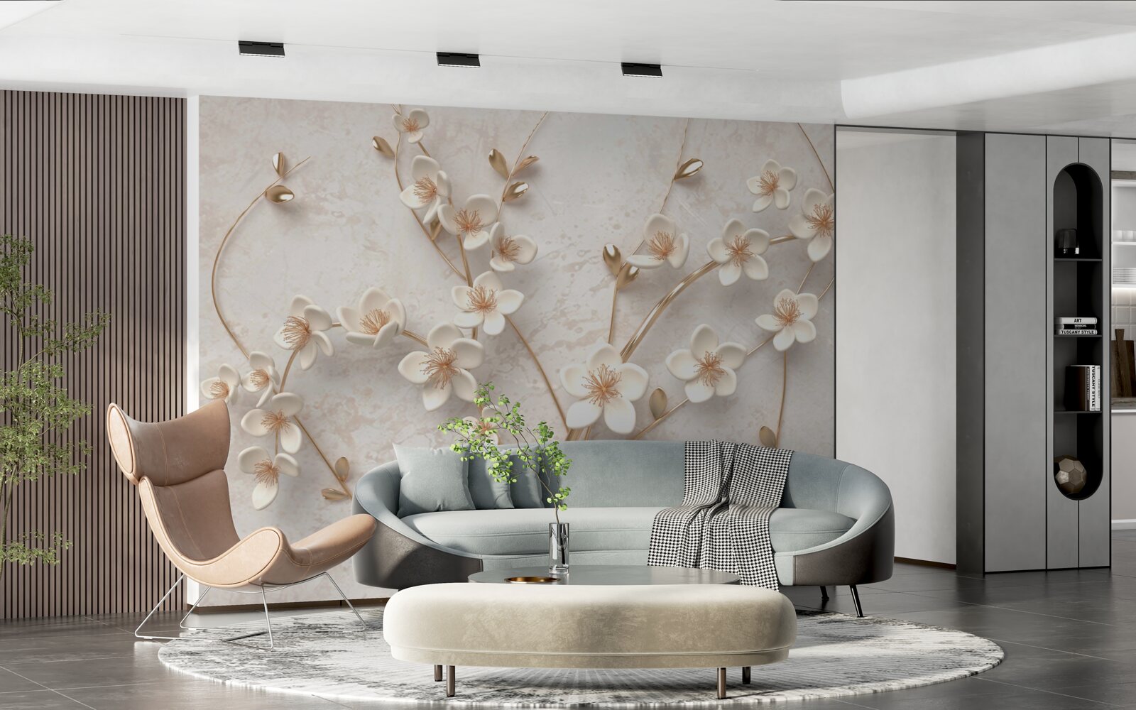 Fototapet mai multe ramuri cu flori albe de magnolie