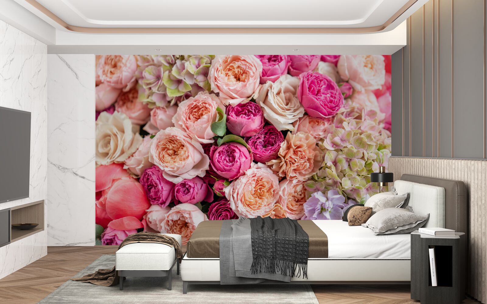 Fototapet o combinație de trandafiri magnifici diferiți într-un buchet