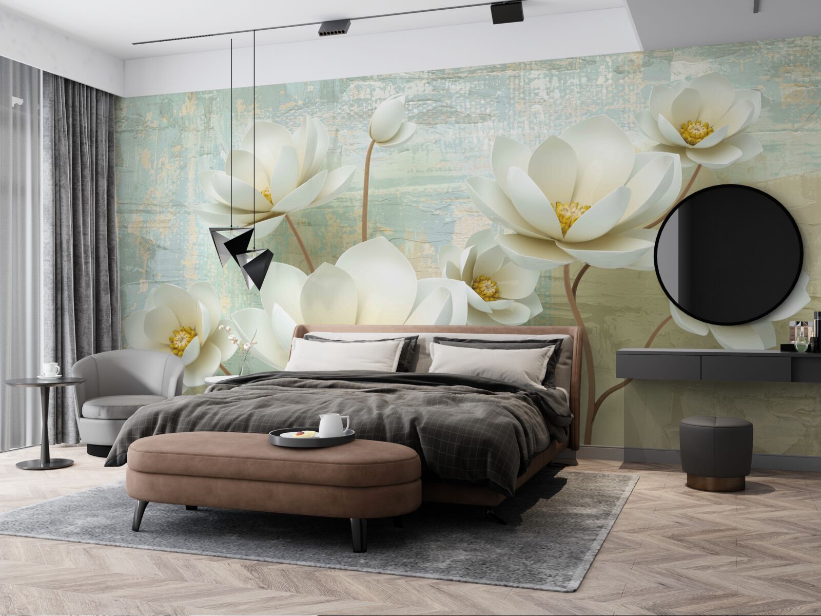 Fototapet ramurile magnoliei înfloresc alb