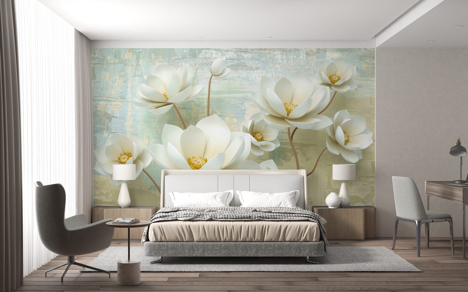 Fototapet ramurile magnoliei înfloresc alb