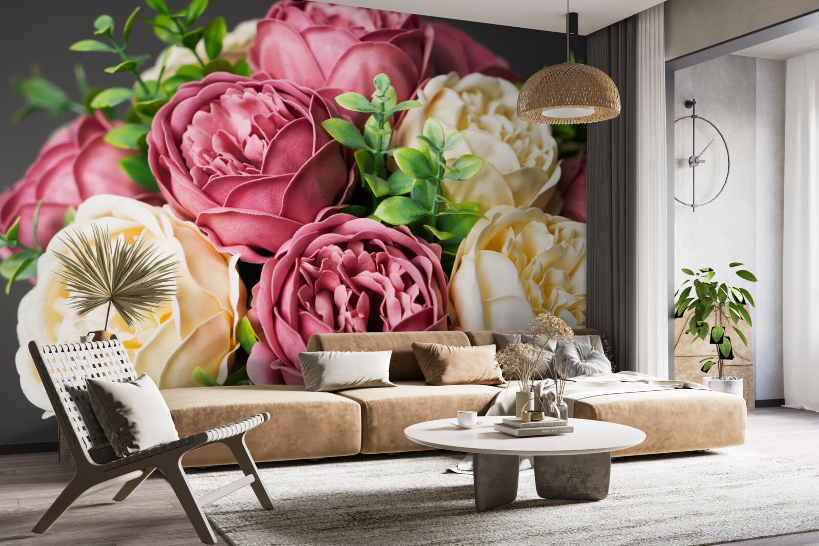 Fototapet buchet de trandafiri cu bujori