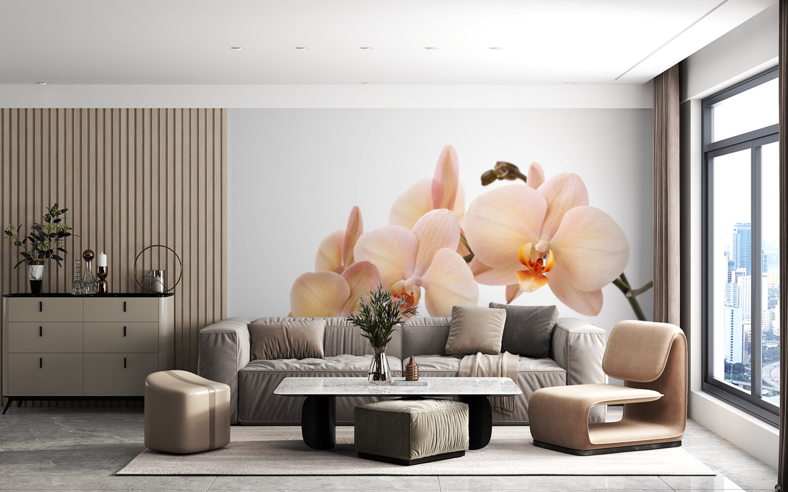 Fototapet ramură izolată a unei orhidee piersică