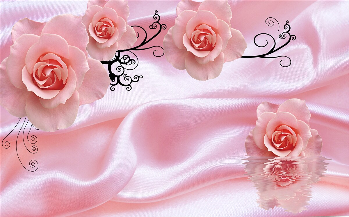 Fototapet flori roz moale pe tesatura de mătase roz